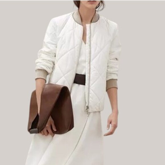 NWT Quilted Bomber Jacket Cream Satin Coat Size XL Marc New York Street Style - Picture 11 of 11